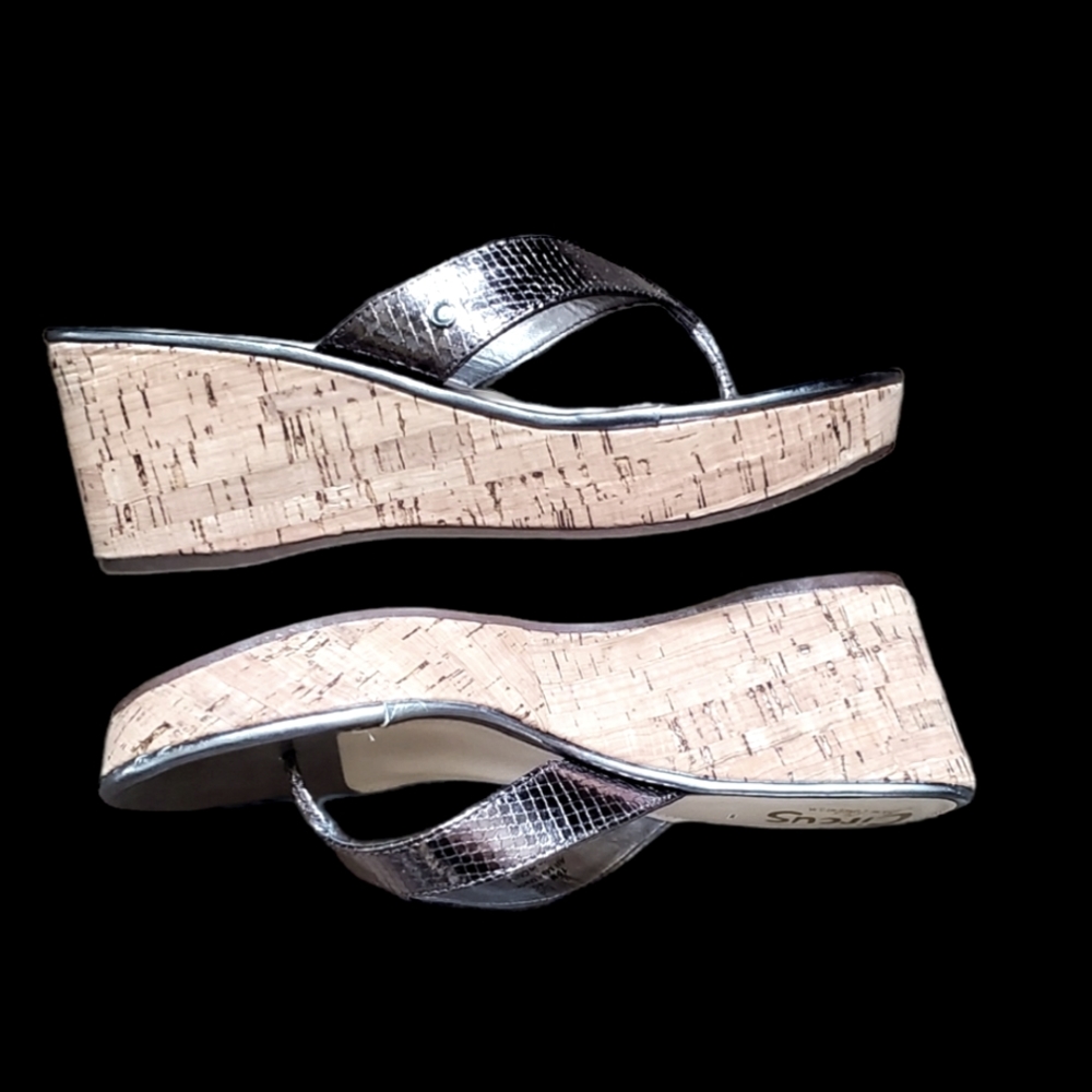 Circus by Sam Edelman platform flips with Snakeskin look straps.